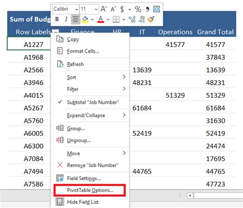 why is my pivot table showing blank.